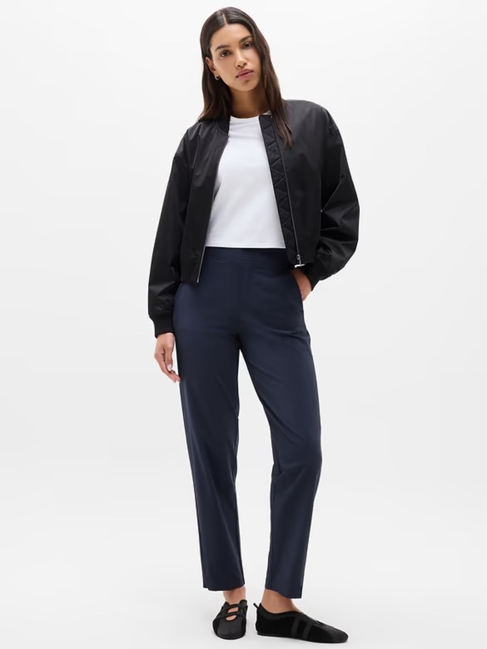Athleta Mid Rise Brooklyn Pant Women Size 10 Petite Navy Blue - Picture 3 of 10